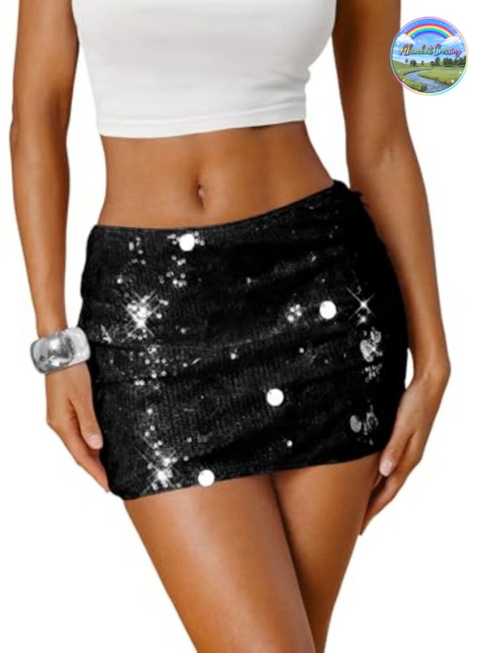 Sequin Mini Skirt Low Rise Bodycon Stretchy Party Clubwear Built-in Shorts